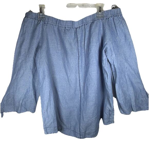 Free People Show Some Shoulder Top Chambray Blue Denim Tie Sleeves Size Small - Picture 10 of 13